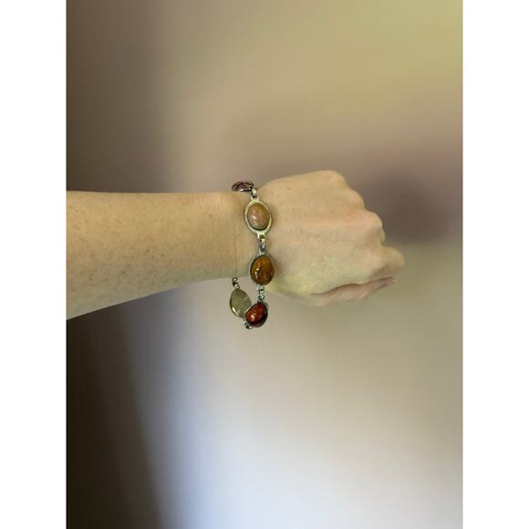 Sterling Silver Link Purple Stichtite Gemstone Bracelet Toggle Clasp Vtg Western - Picture 4 of 16